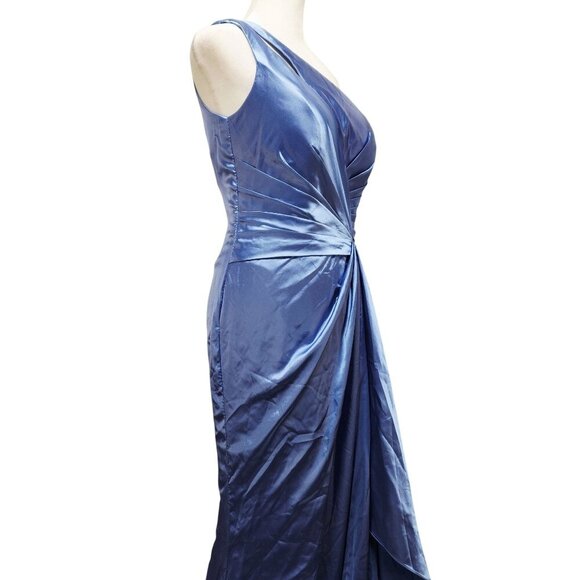 One-Shoulder Blue Satin Gown Size 4 panty bridesmaid dress - Picture 9 of 9